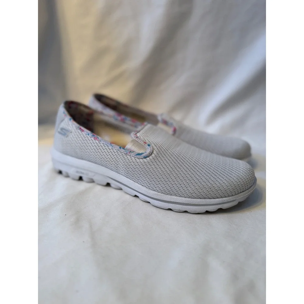 Skechers GOwalk Joy White Mesh Floral Slip On Walking Shoes 124174 Womens 11